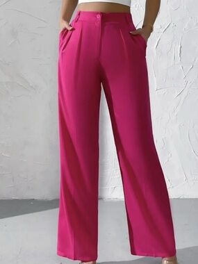 High-Rise Wide-Leg Pants in Fuchsia